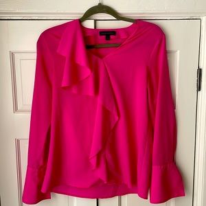 V neck front ruffle blouse with flared cuffs